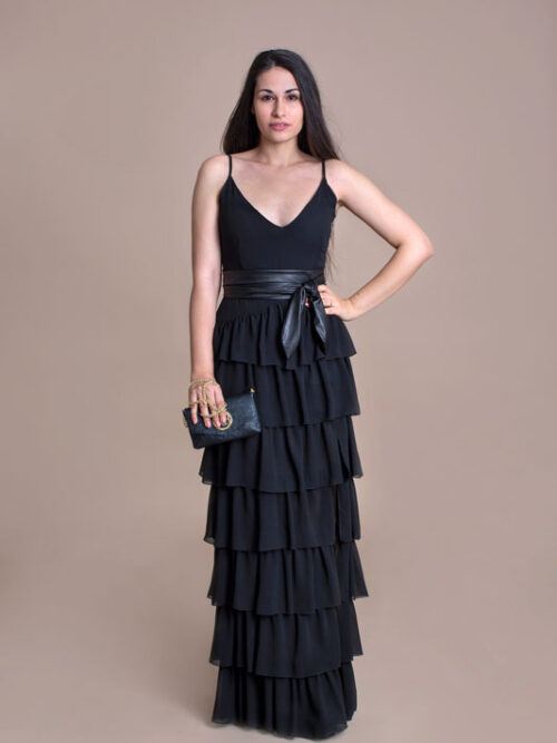 Luxusné dlhé šaty BABYLON s volánmi a opaskom