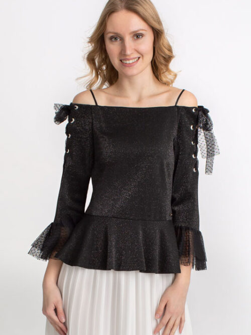 Luxusná dámska blúzka na ramená BABYLON - farba čierna