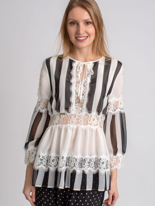 Luxusná dámska blúzka pruhovaná BABYLON - farba čierno biela
