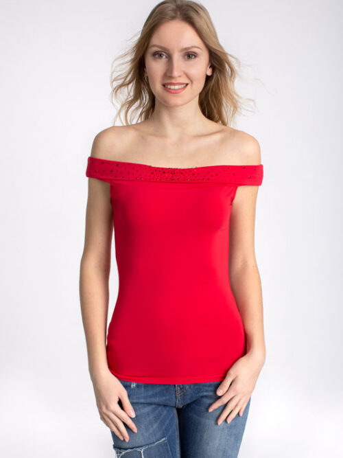 Dámsky top na ramená - farba červená