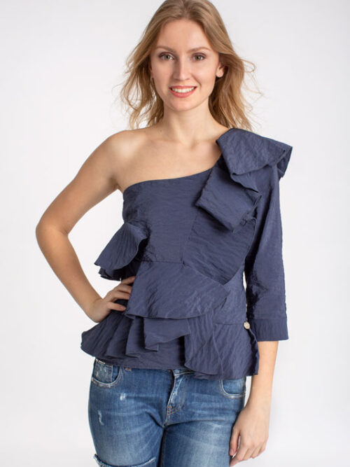 Luxusná dámska blúzka na jedno rameno BABYLON - farba modrá