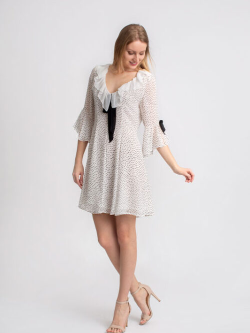 Luxusné bodkované mini šaty BABYLON - farba bielo čierna