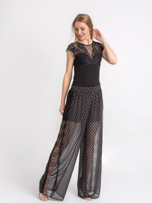 Luxusné bodkované dámske nohavice BABYLON - farba čierno biela