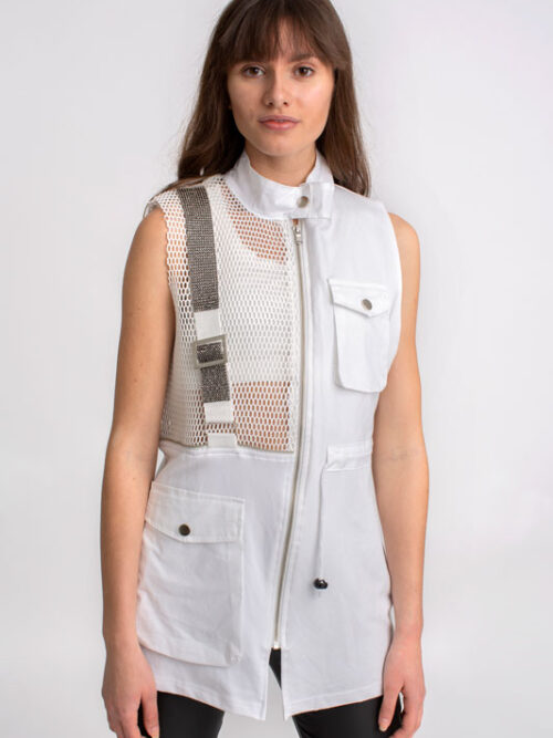 Dámska vesta so sieťkou PRESTIGIO - farba biela