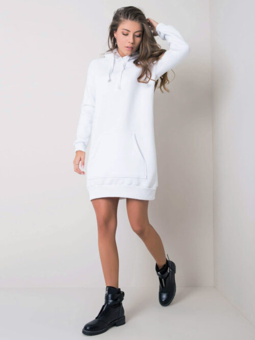 Teplákové šaty s kapucňou biele